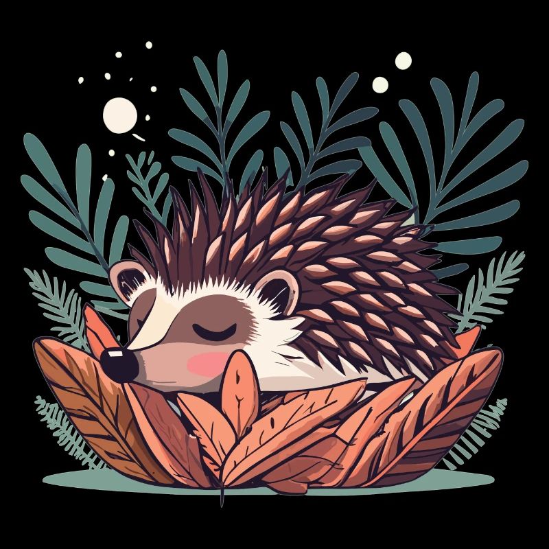 Cute sleeping hedgehog in bushes