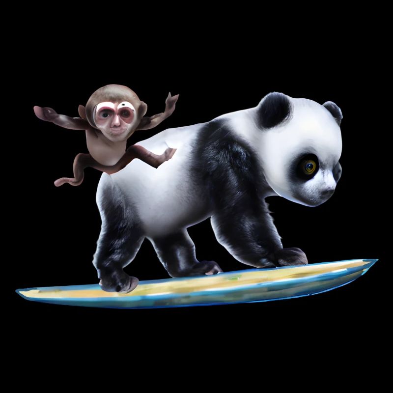Surfender Panda und Affe
