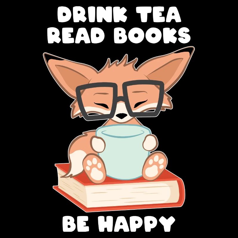 Nerd Fuchs Drink Tea Read Books Be Happy