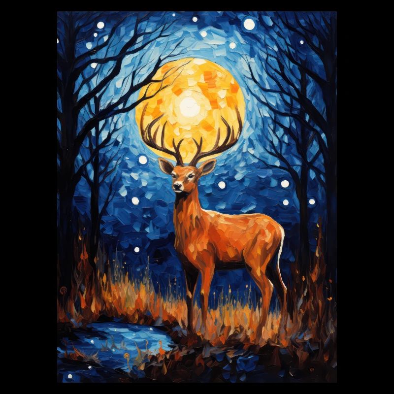 Deer, Van Gogh, Starry Night, Animal