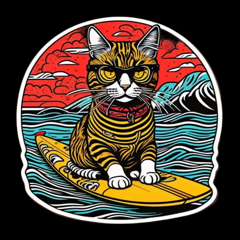 Chat mignon, petit kitty surf en été