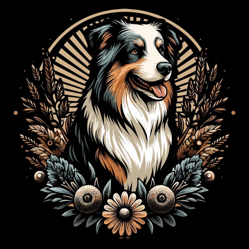 Australian Shepherd Cottage Core Blumen black tri