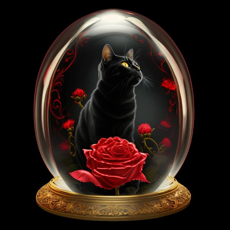 Eine Katze mit Rose in einer Kugel