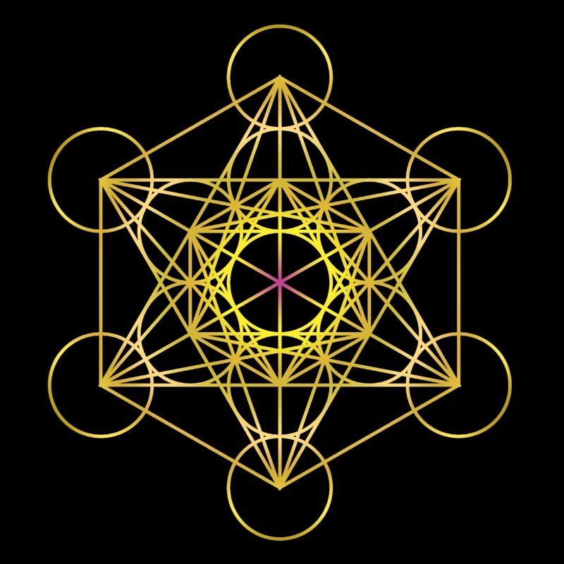 Cube de Metatron en or avec un centre rose