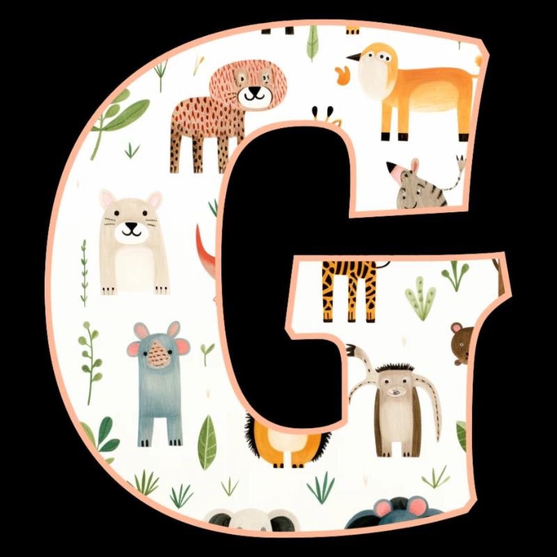 Buchstabe G, Monogramm, Tiermuster