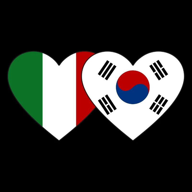 Italie Corée du Sud Drapeau Coeur