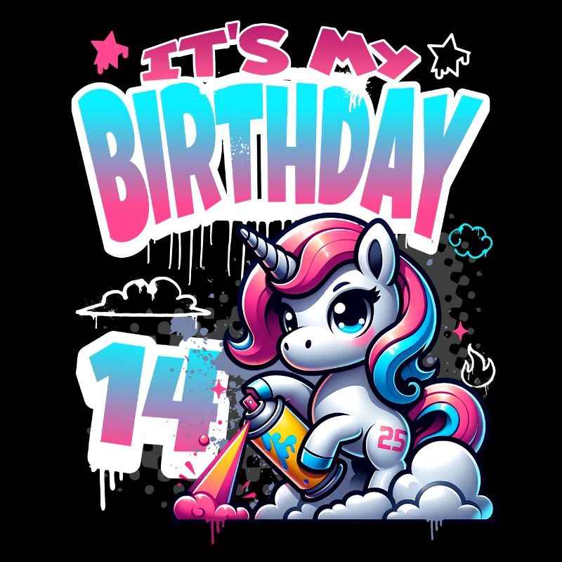 14. Geburtstag Einhorn Graffiti Mädchen