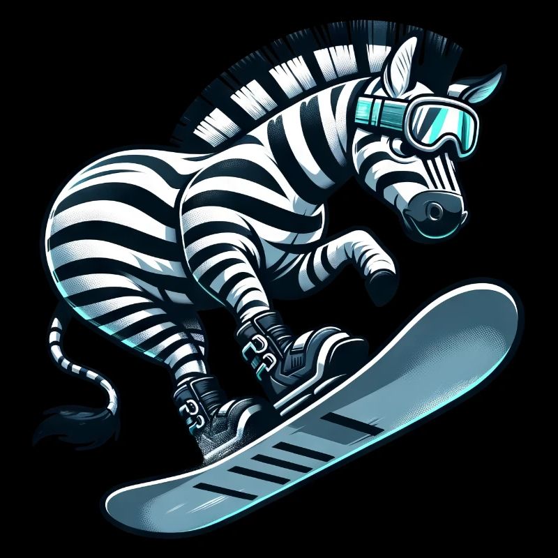 Zebra Snowboard Snowboarder Snowboarding Cute Comic