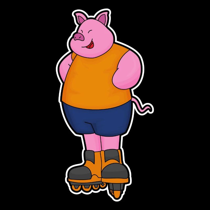 Pig as a skater with inline skates
