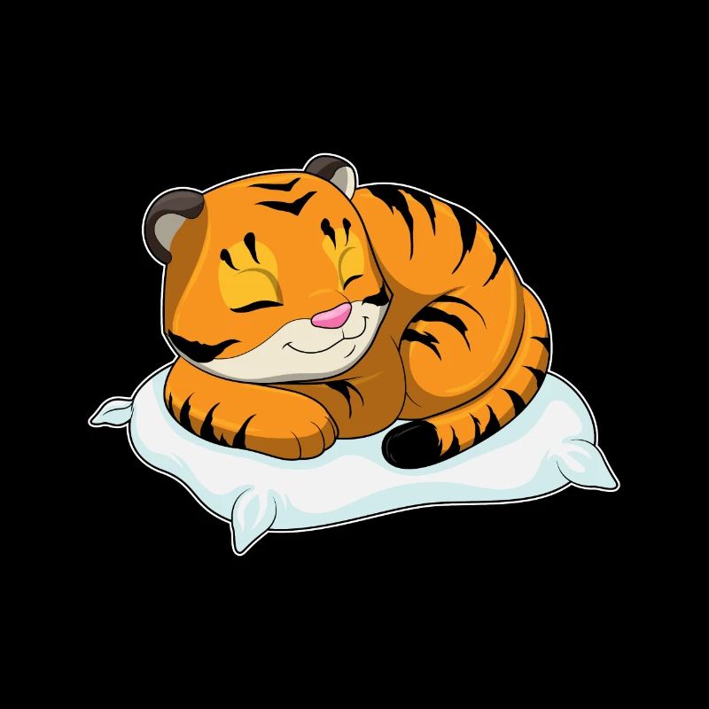 Tiger sleeping with pillows