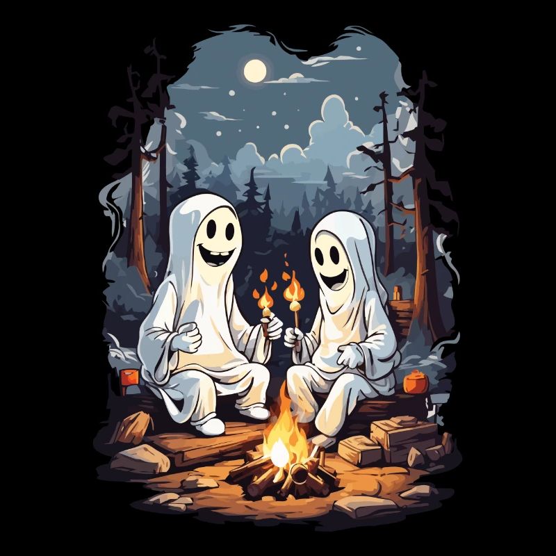 Ghosts grilling on Halloween at the campfire fun