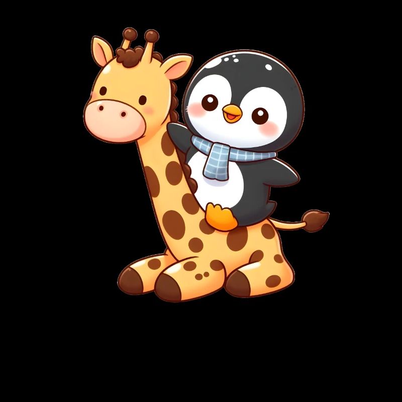 Penguin rides giraffe