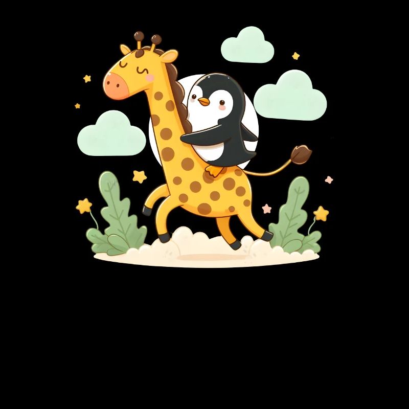 Pinguin reitet Giraffe