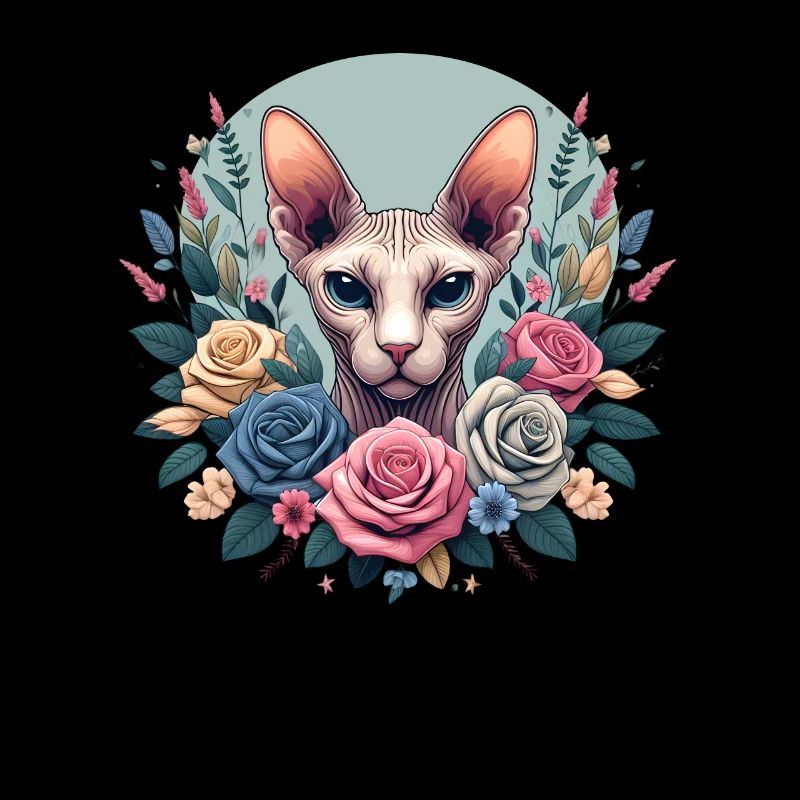Sphynx Katze mit Blumen