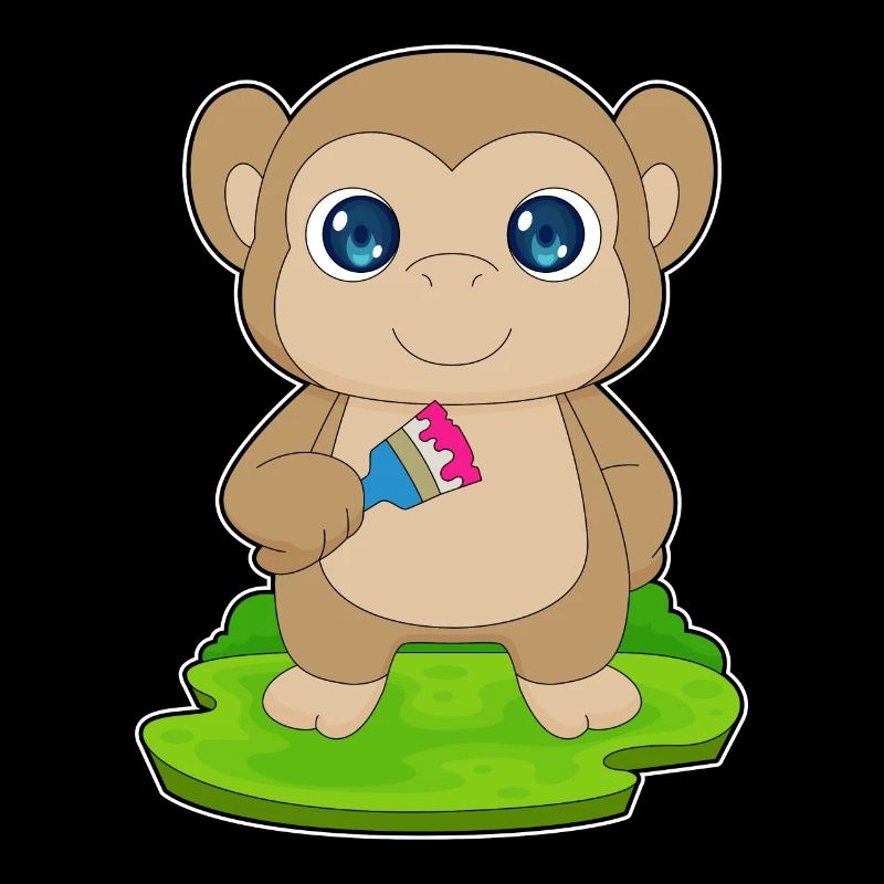 Monkey Painter Brush Painting