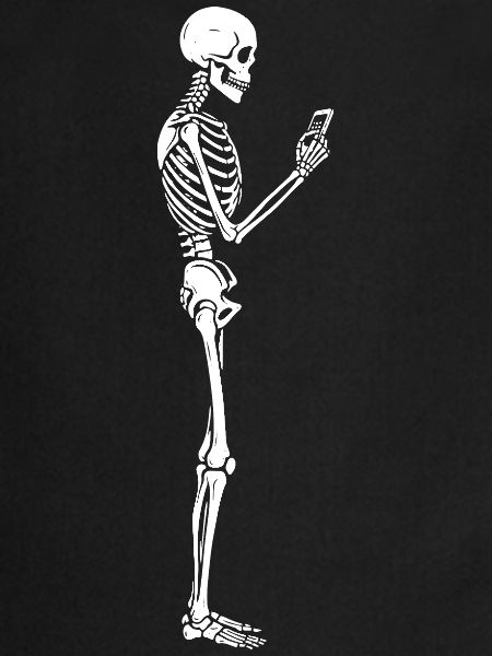 Funny Skeleton with smartphone texting 