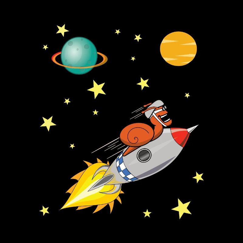 Escargot avec fusée voyageant dans l'espace