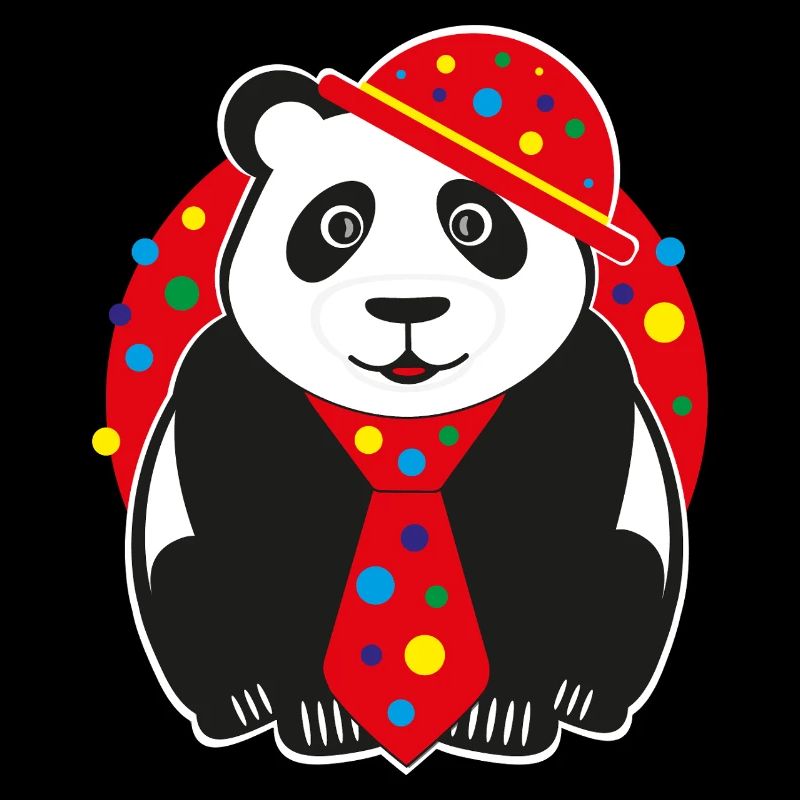 Panda mit lustigen Hut, Krawatte und Konfetti.