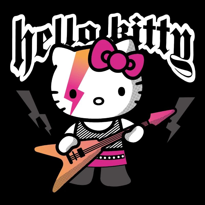 Hello Kitty In A Rock Outfit Plays E-Guitar