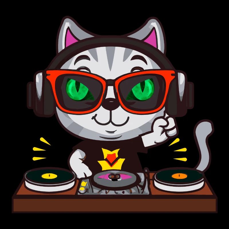 Katze Brille Turntable DJ Disco Club Nachtleben