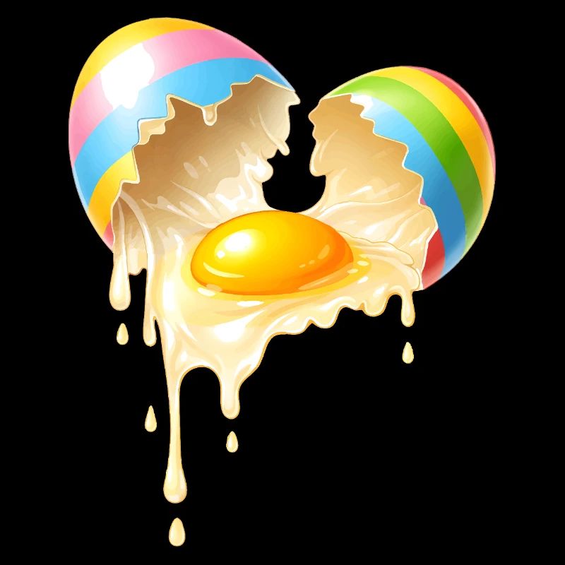 Broken Easter egg with flowing egg yolk