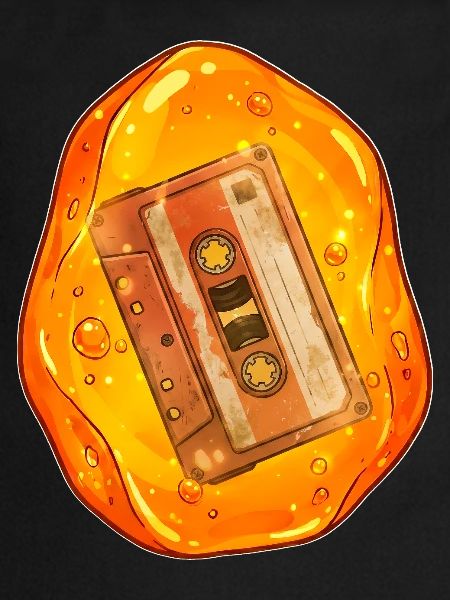 Cassette tape embedded in amber