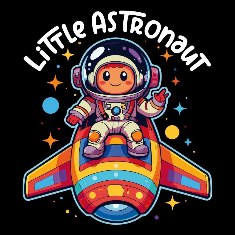 Petit astronaute dans un vaisseau spatial coloré dans l’espace