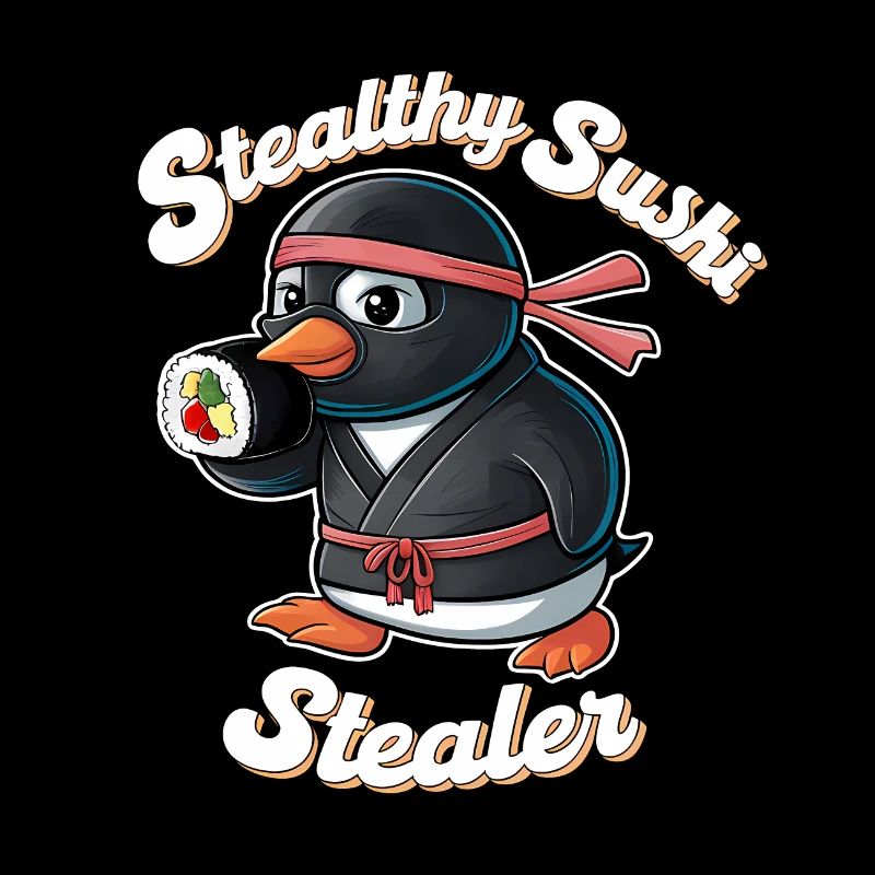 Ninja Penguin Stealing Sushi