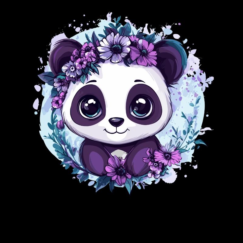 Panda with flower wreath