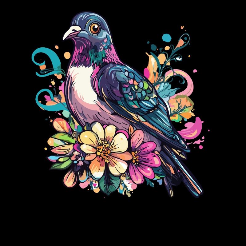 Colombe colorée avec des fleurs
