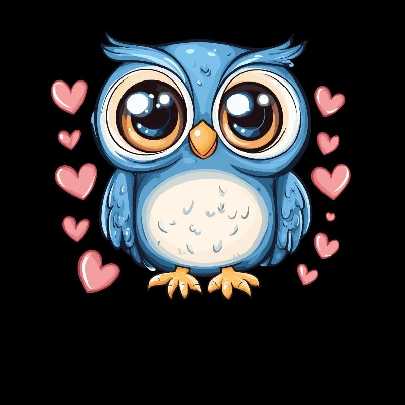 Blue Owl with Hearts