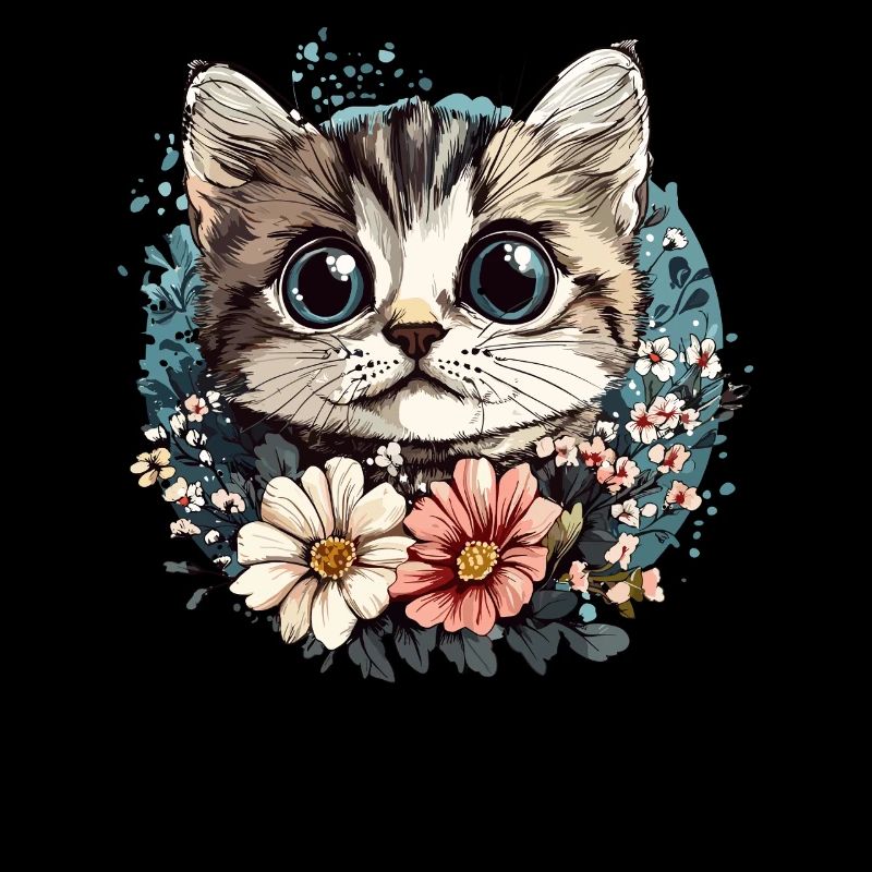 Chat avec couronne de fleurs