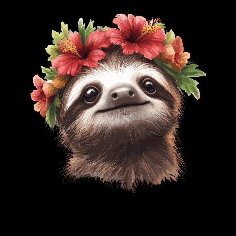 Paresseux joyeux avec des fleurs
