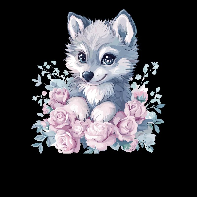 Husky mit Rosen