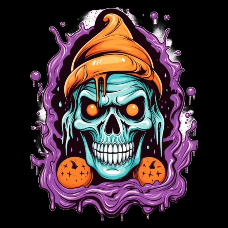 Crâne graffiti avec des éléments d’Halloween