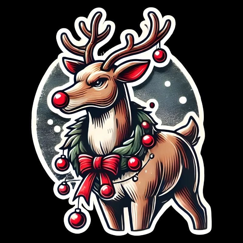 Rentier mit Weihnachtskranz