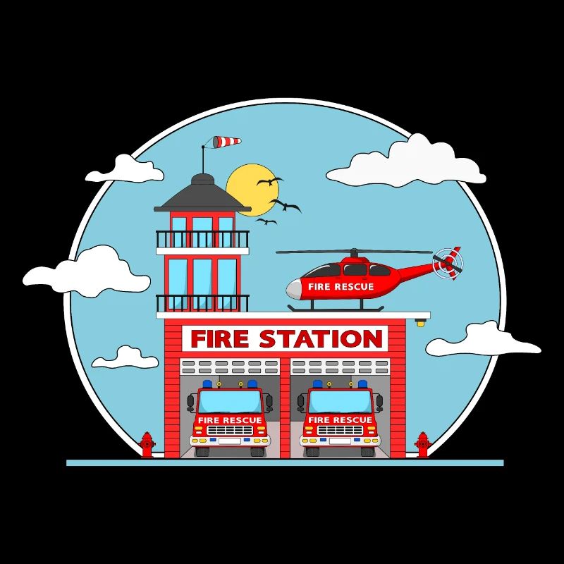 Fire Station with Helicopter and Fire Engine