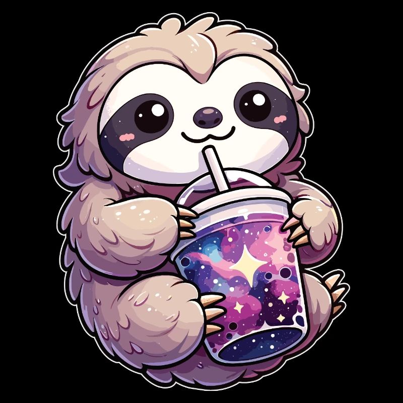 Faultiere trinkt Bubble Tea kawaii Galaxy Boba