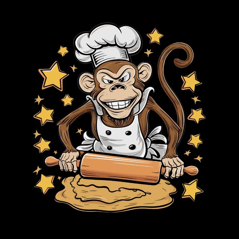 Funny monkey baker with rolling pin and stars