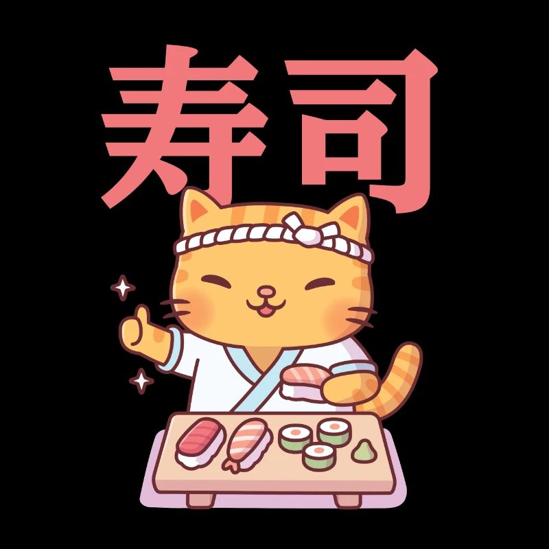 Süßer Tabby-Cat-Chef und japanisches Sushi