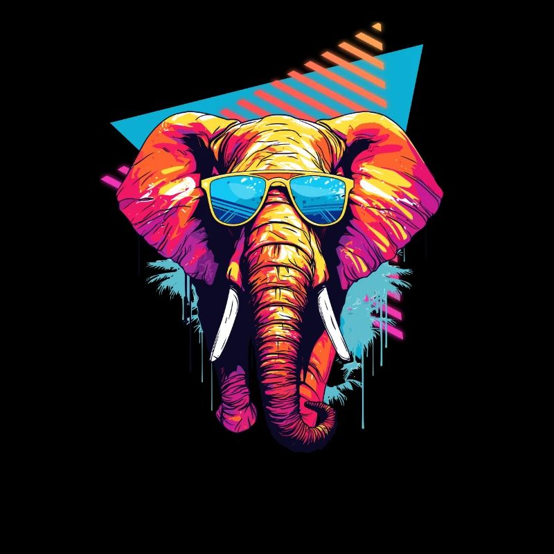 Eléphant avec lunettes de soleil style années 80