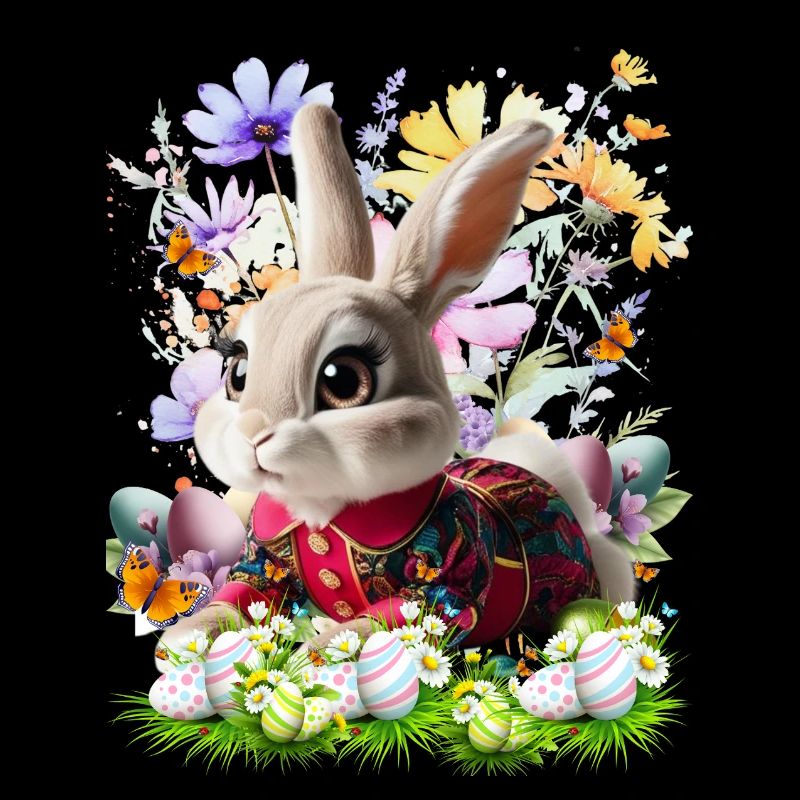 Le lapin de Pâques dans le champ de fleurs