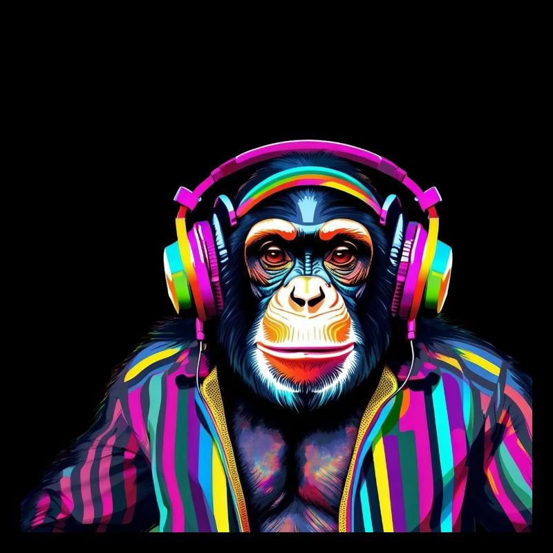 Schimpanse mit Kopfhörer in bunt