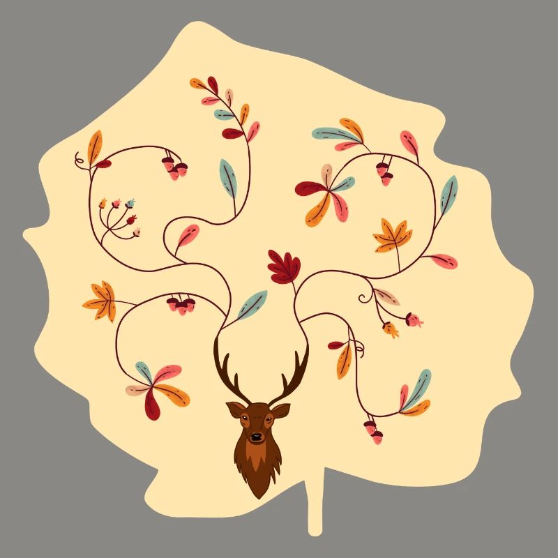 Hirsch im Herbst Geschenk Idee Geweih mit Blättern