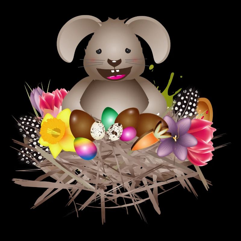 small Easter in the Easter nest full of Easter eggs