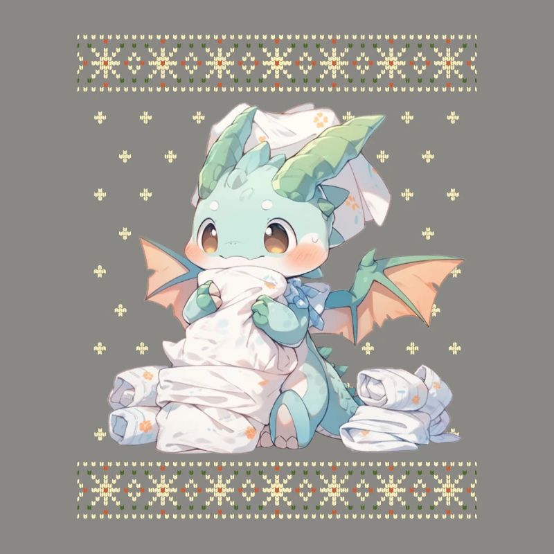 Dragon kawaii dans le style pull de Noël moche
