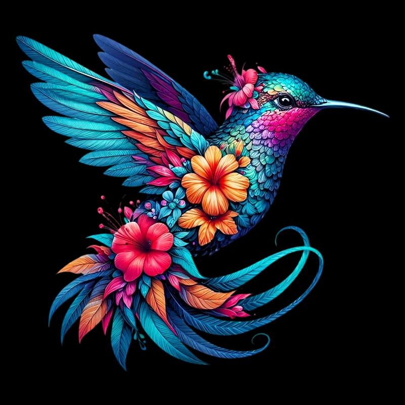 Colibri décoré de fleurs