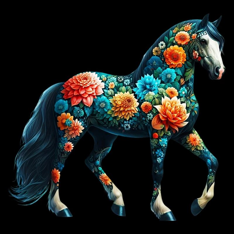 Cheval décoré de fleurs