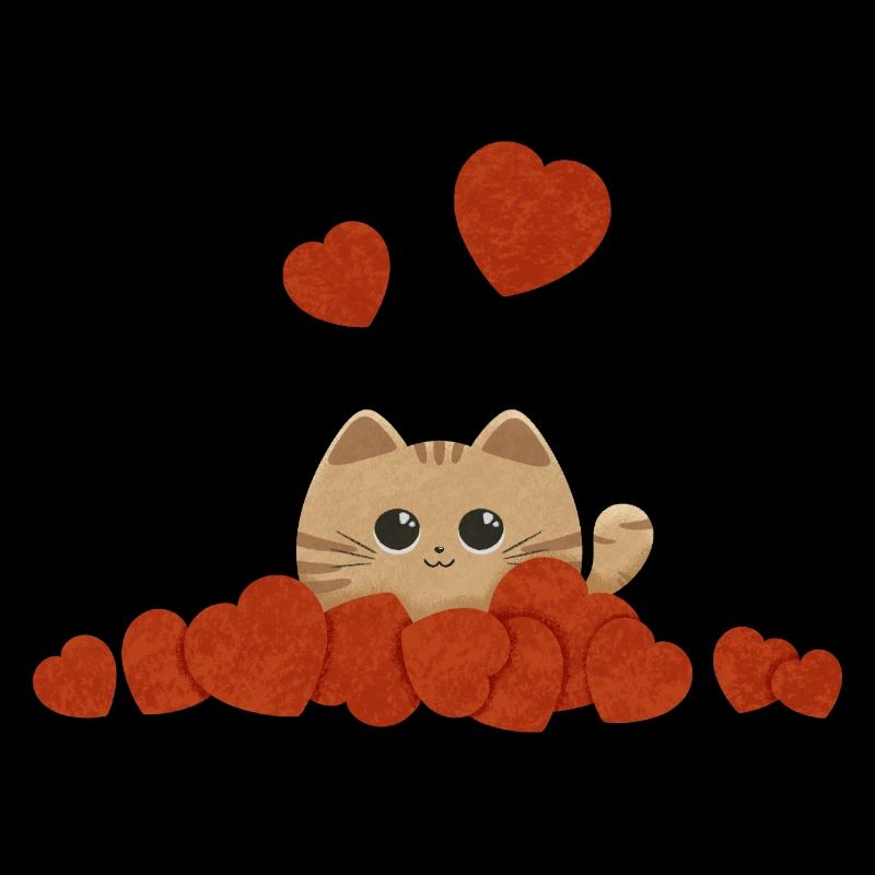 Chat mignon entouré de cœurs pour la Saint-Valentin