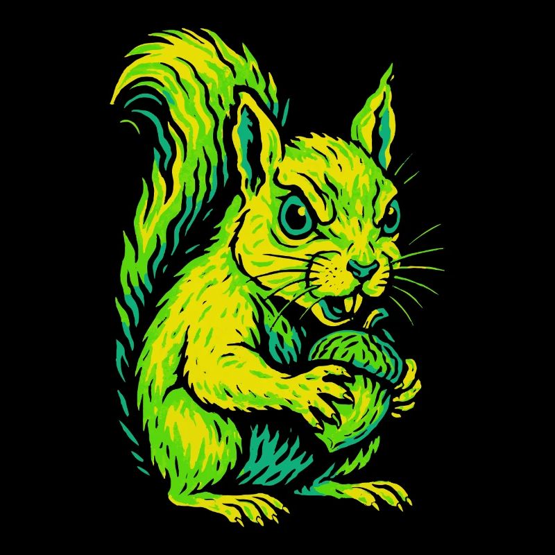 Wütendes Neon-Eichhörnchen mit Nuss